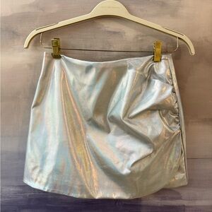 Iridescent Silver Pleather Skirt